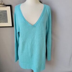 Eileen Fisher V Neck Linen Pullover Top Blue XL